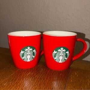 Starbucks Red Mugs with Green Siren Logo - Set of 2